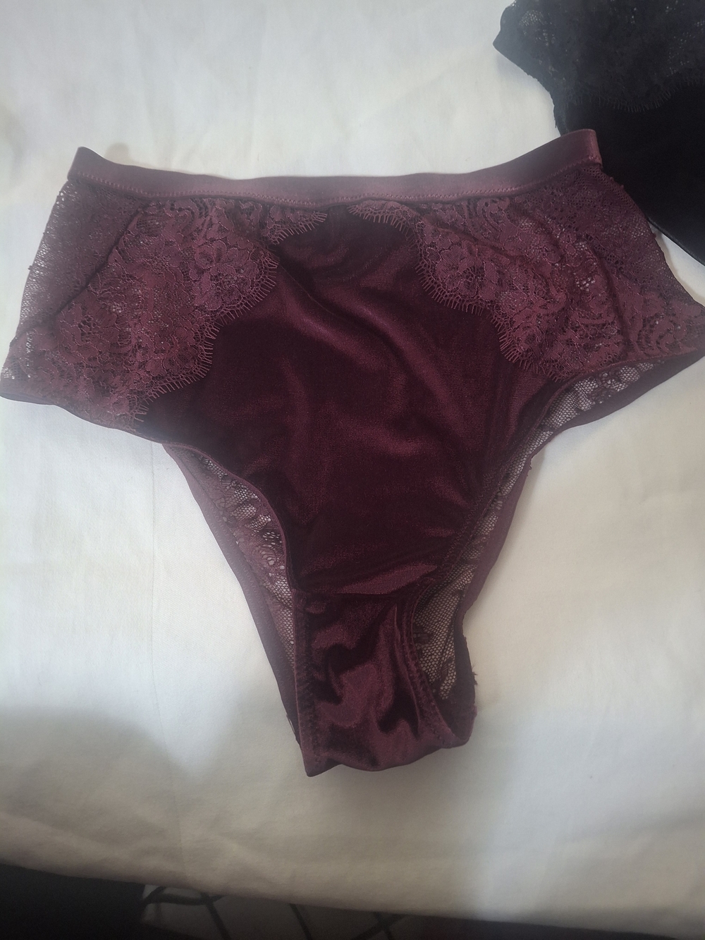 Victoria's Secret Satin & Lace High-Waist Briefs in Burgundy